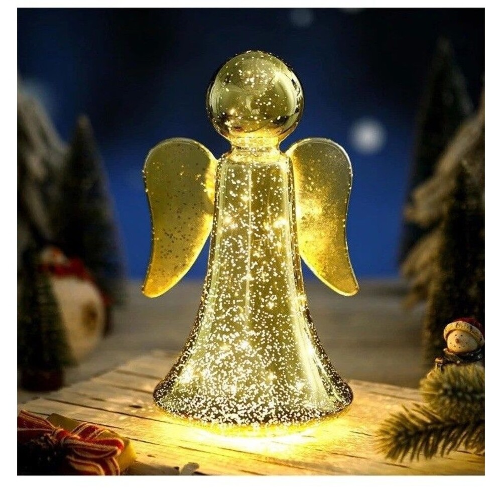 Gold Glass Angel Light – Battery-Powered Decorative Figurine with Twinkling &...